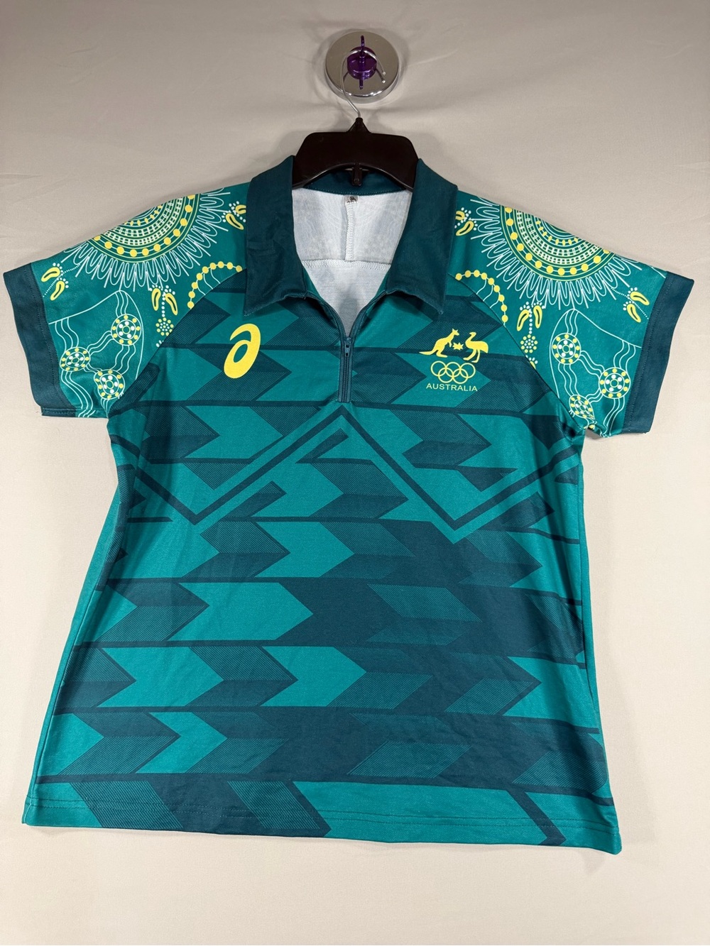 Asics Australia Polo Shirt in Teal with Yellow Accents